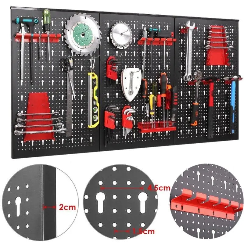 Tool Wall Perforated Wall Metal Panel Set with 17 Hooks