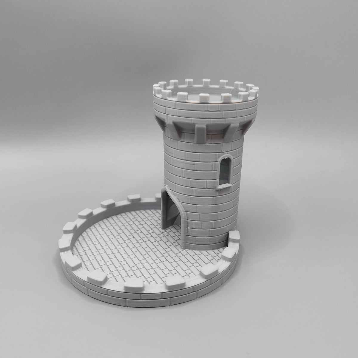 Castle Dice Tower with Tray – Light Gray