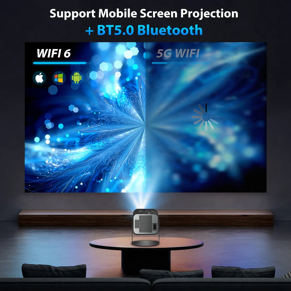 HY320 Mini Portable Projector with WiFi6 and Bluetooth