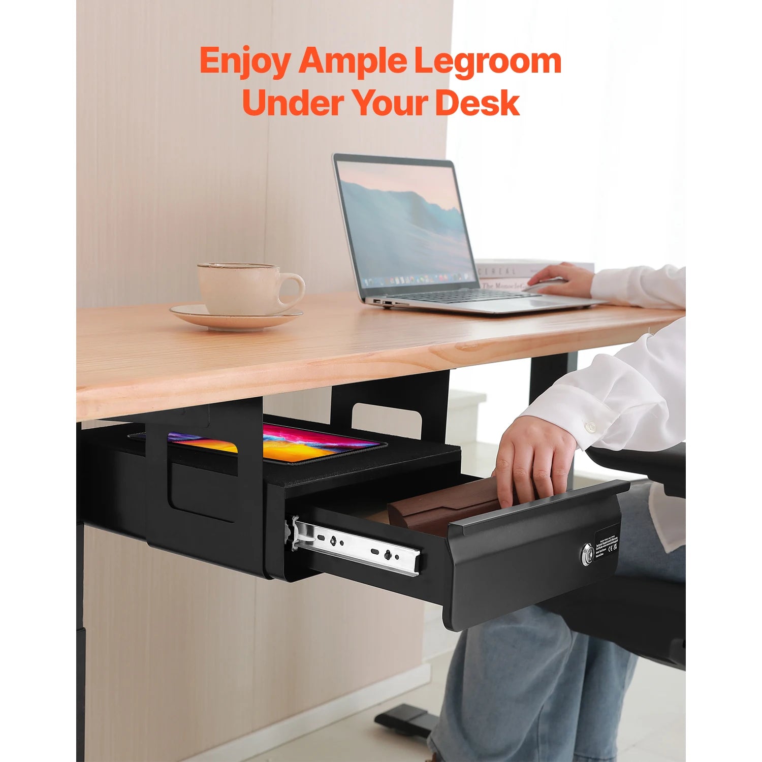 Lockable Under Desk Drawer Organizer with Slide-Out Storage