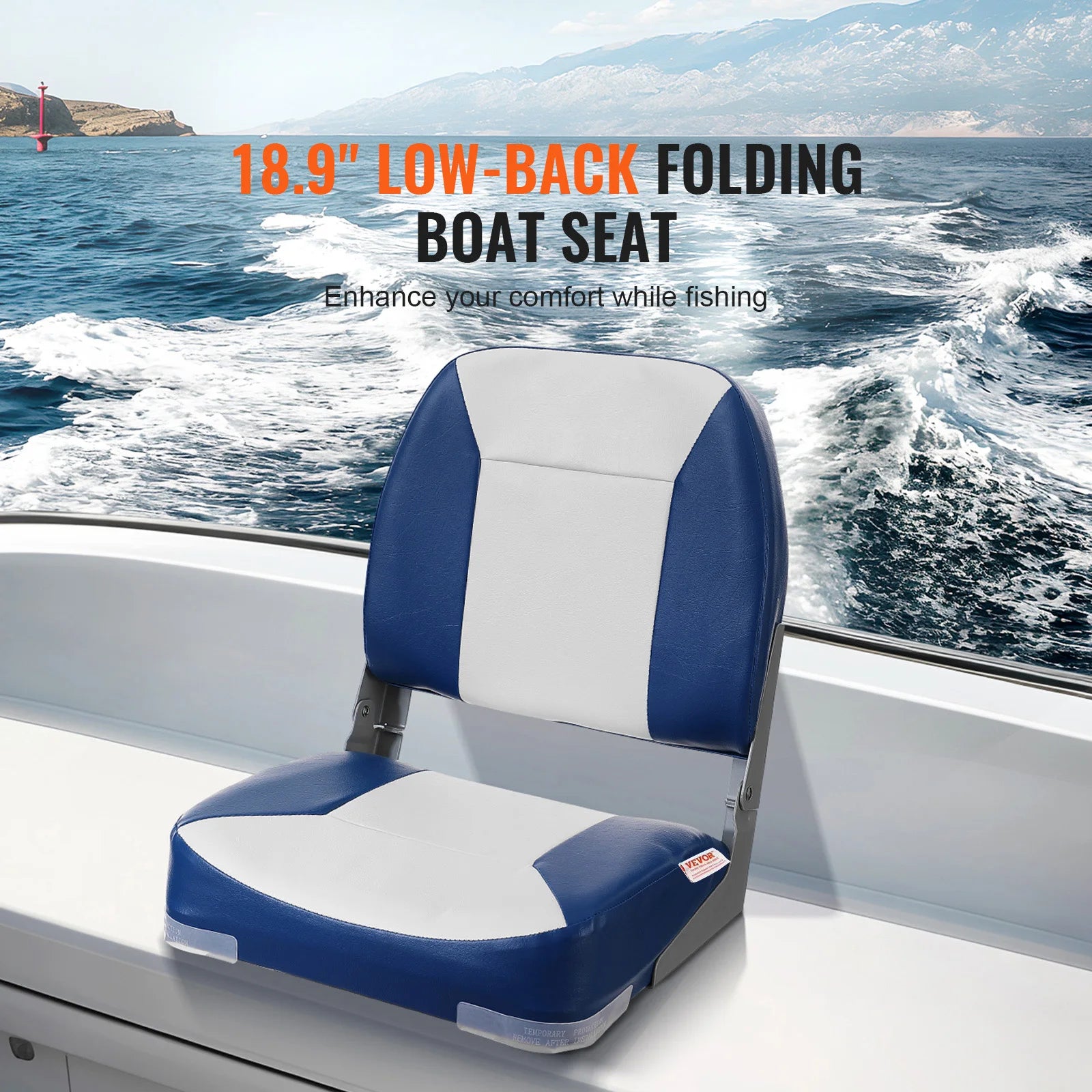 Folding Low Back Boat Seat 18.9" with Cushioned Support