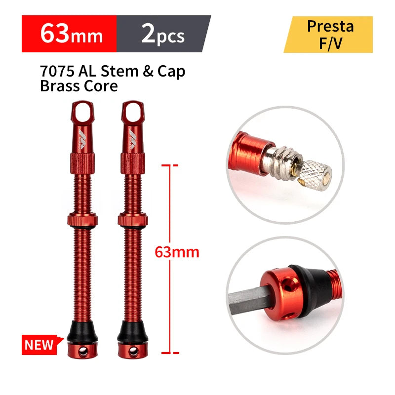 Válvulas Tubeless Presta MANA — Par, 40–100 mm