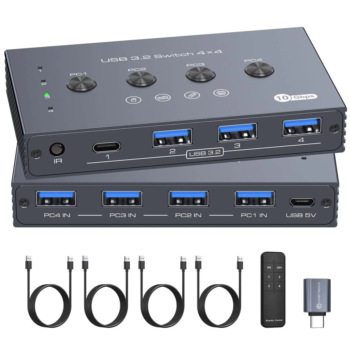 Four-Computer USB Peripheral Sharing Switch