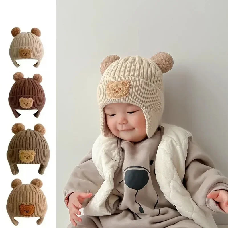 Baby wool hat cute bear ear protection hat children winter thickened warm knitted Korean version of the baby hat 