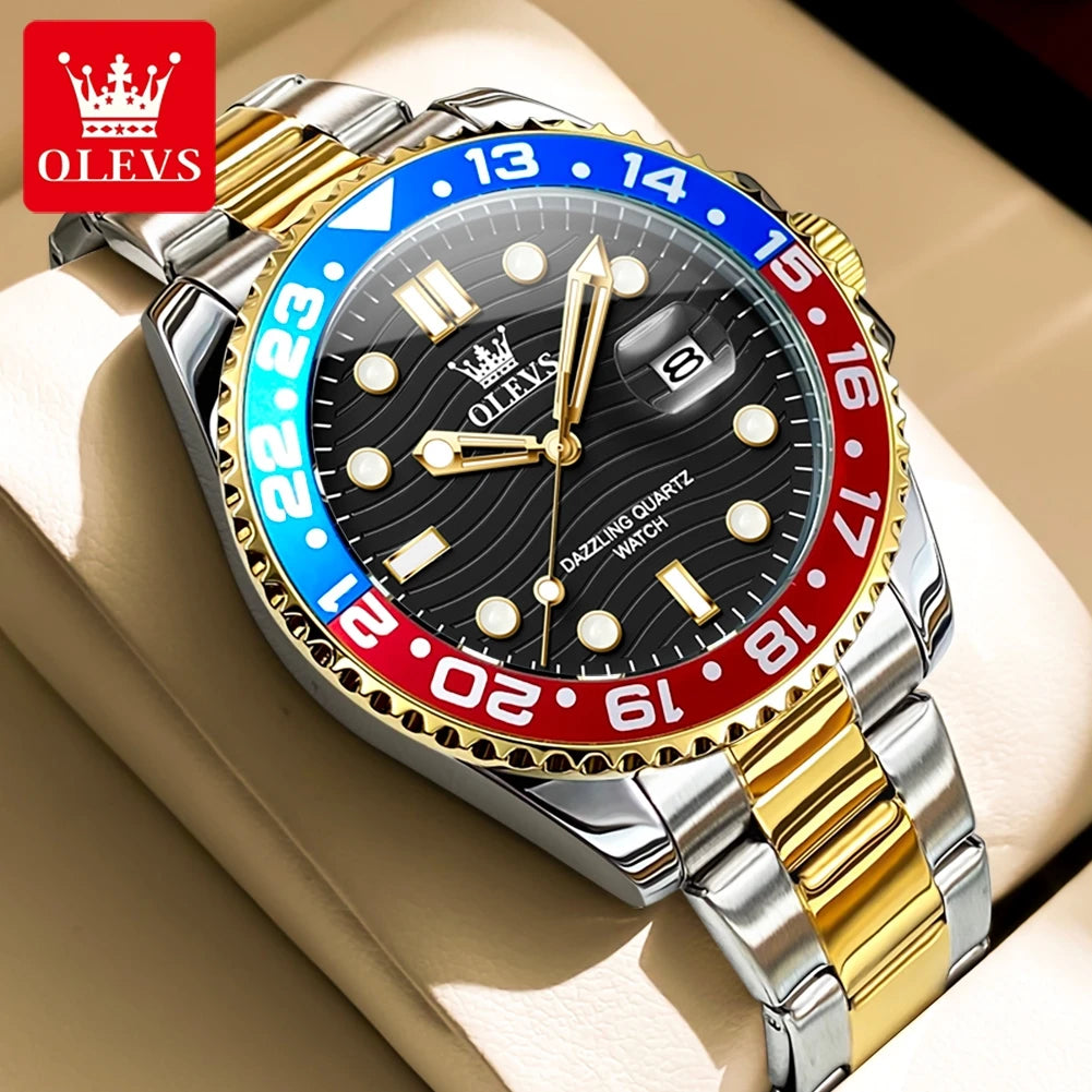 OLEVS New Quartz Watch for Men Stainlss Steel Strap Diving Series Colorful Bezel Fashion Luxury Brand Original Men's Wristwatch 