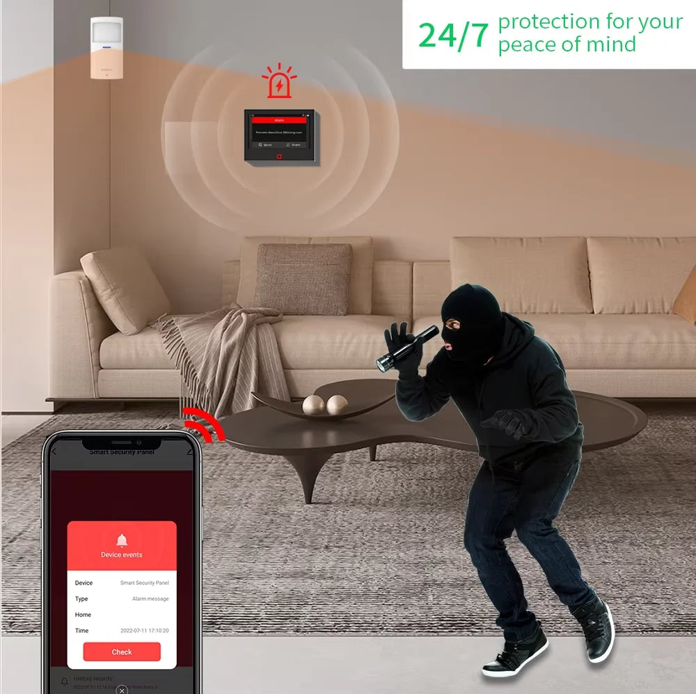 16|Staniot Versión Lora de 7 pulgadas Sistema de alarma para el hogar inalámbrico Alcance de transmisión de 500m WiFi 4G Sirena integrada. Alarma inteligente