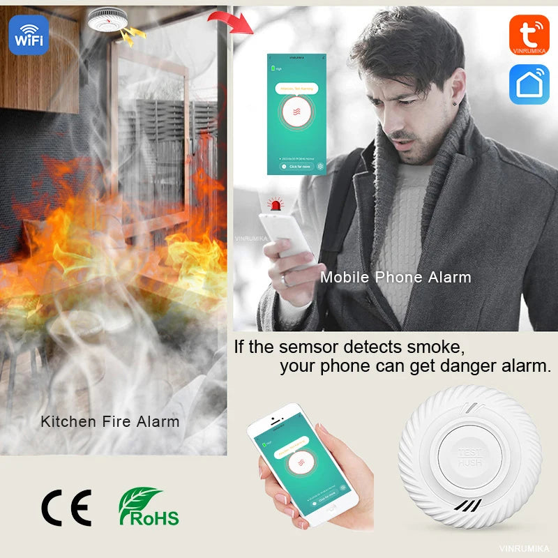 Wi-Fi Smoke Alarm with Built-In Lithium Battery