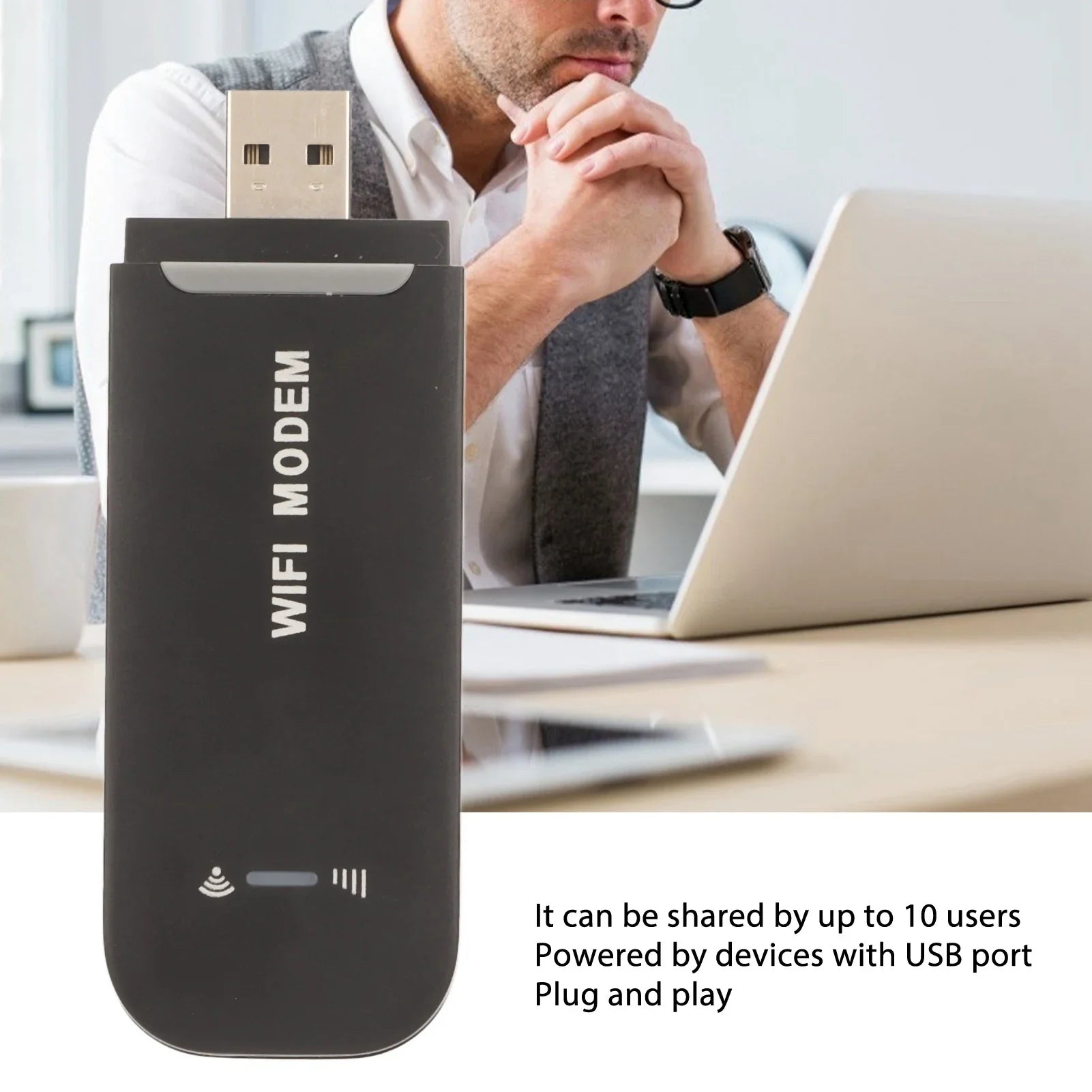 4G WiFi Router Black Up to 10 Users USB Plug and Play Micro SIM Card