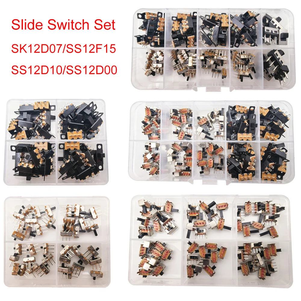 Conjunto de interruptores deslizantes SPDT em miniatura, 5 tipos