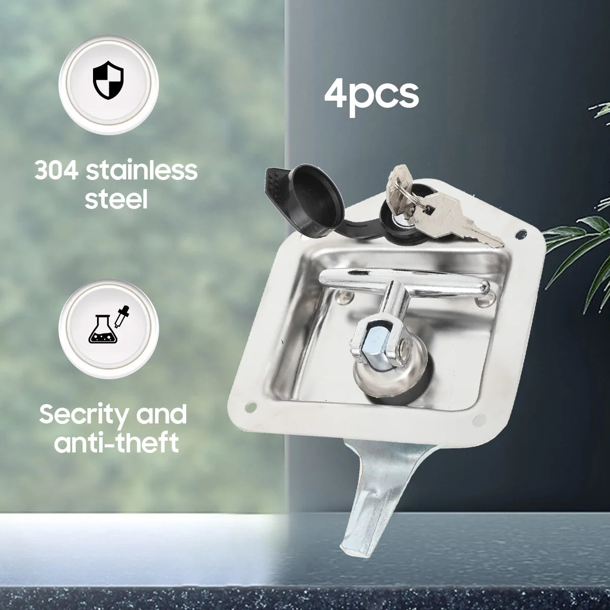 4Pcs 304 Stainless Steel Toolbox Locks with 8 Keys, T-Handle Case Lock 170x120x65mm for Storage Box and Tool Chest – Dustproof Rubber Seal Included