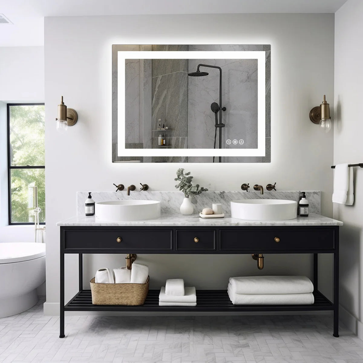 36x24 LED Bathroom Vanity Mirror with Anti-Fog & Adjustable Lighting