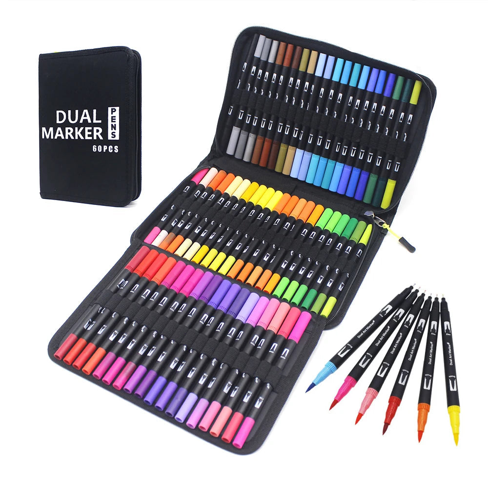 Watercolor Art Markers Brush Pen Dual Tip Fineliner Drawing for Calligraphy Painting 12/48/60/72/100/132 Colors Set Art Supplies 