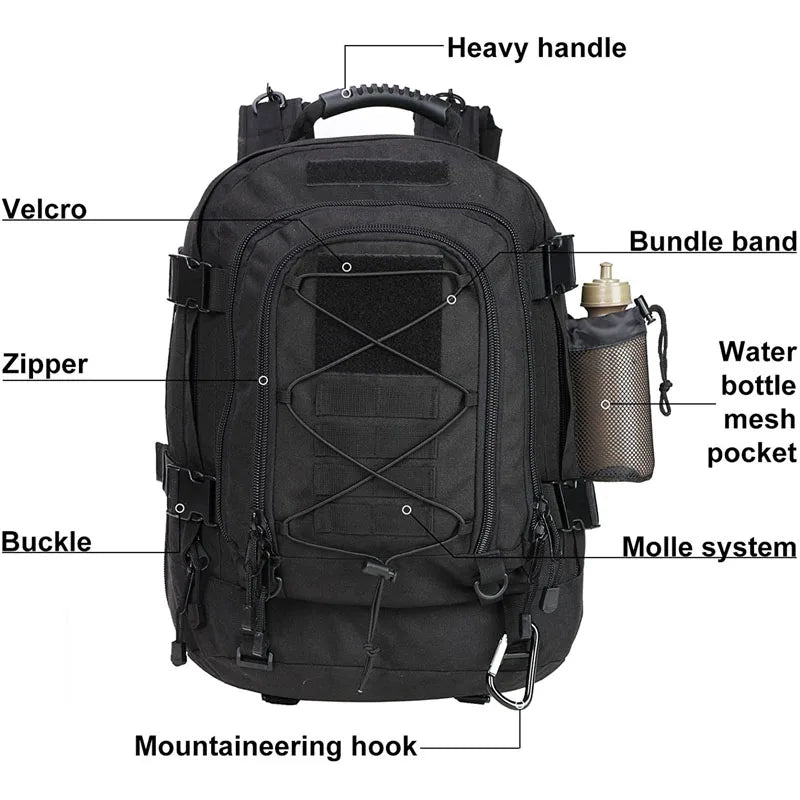 Sac à dos militaire tactique 65L pour camping, randonnée et voyage
