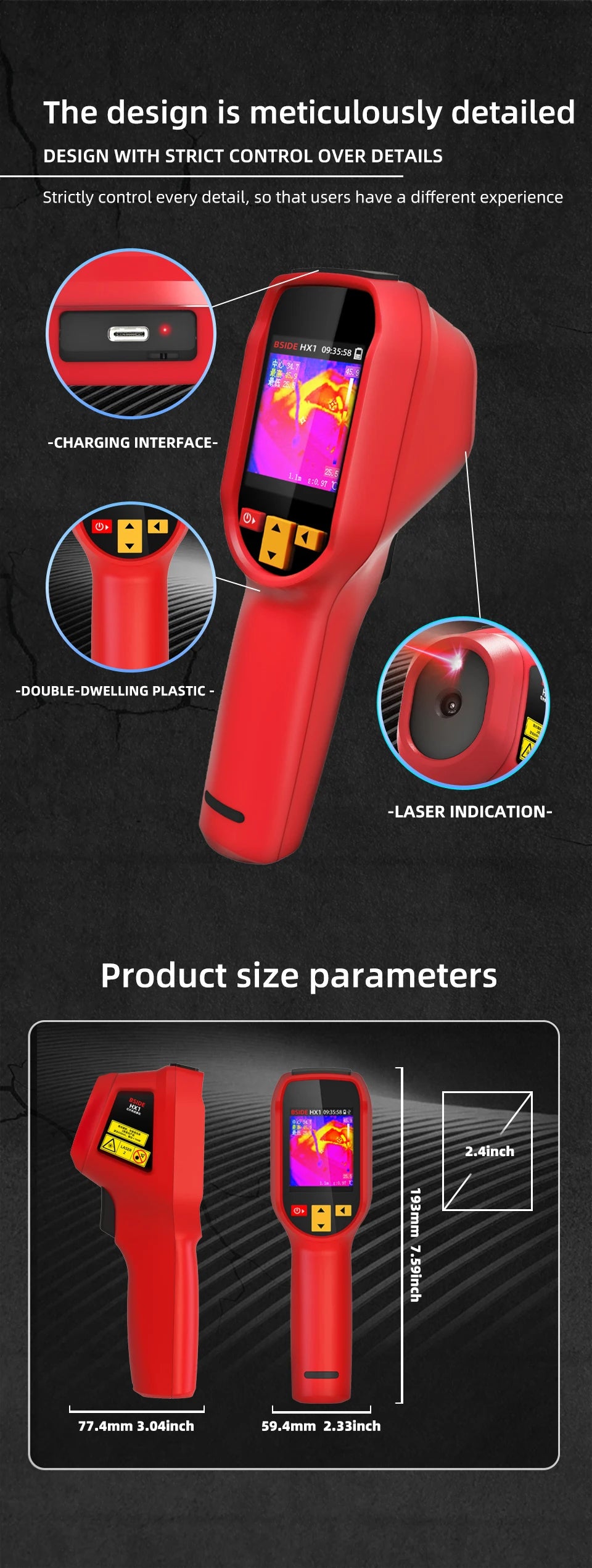 240x240 Thermal Imaging Camera Infrared Temperature Scanner -20°C to 550°C
