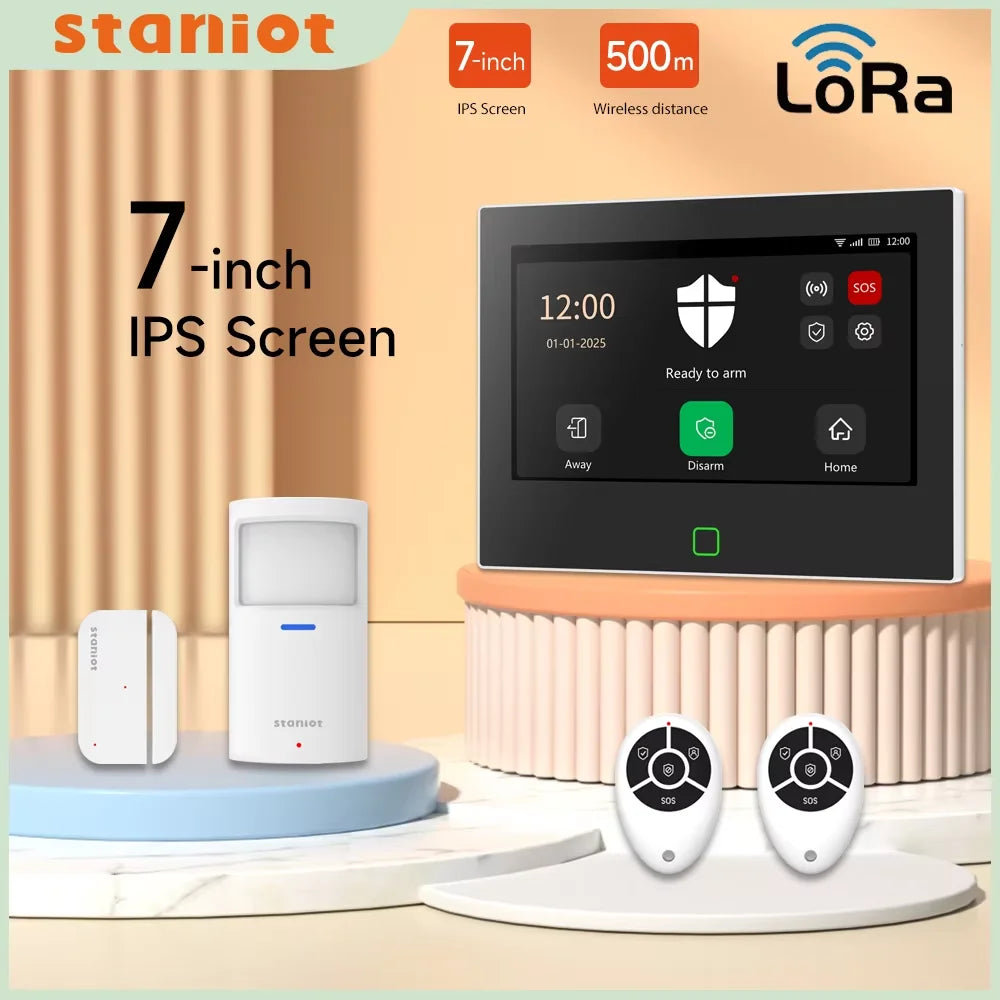 500m Transmission Distance 7 Inch GSM LoRa Staniot Version Security Alarm System Tuya WiFi 4G Smart Home Burglar Alarm Kit Home 