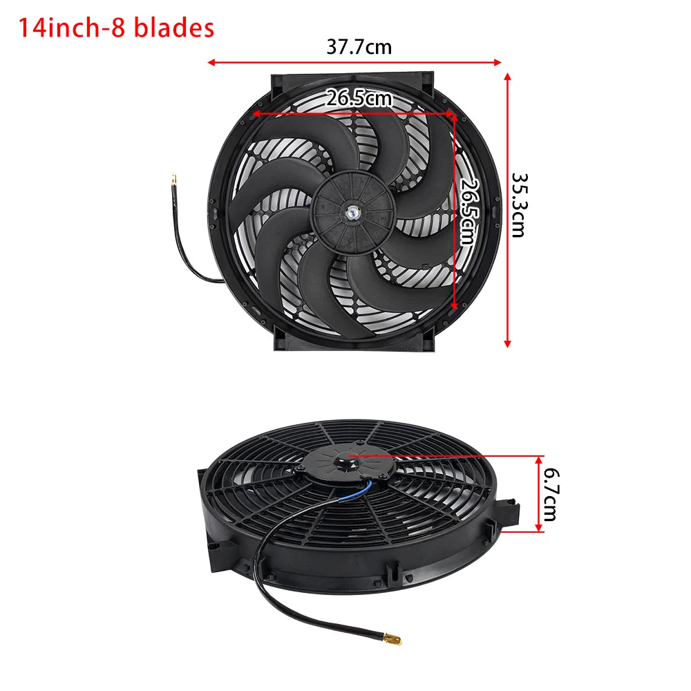Kit Elétrico de Ventoinha de Arrefecimento para Radiador de Ar Condicionado Automóvel Universal 7/9/10/12/14/16 Polegadas 12V 80W 2100RPM