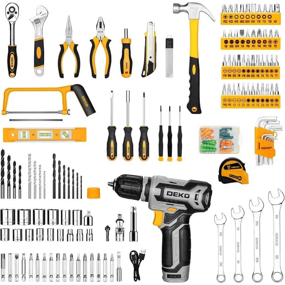 238-Piece Home Mechanic Tool Kit with 12V Cordless Drill