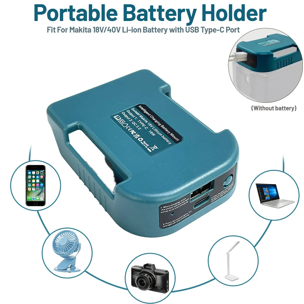 Αντάπτορας φορτιστή USB για μπαταρία Makita 18V/40V με γρήγορη φόρτιση USB και Type-C, φορτιστής αντάπτορα Power Wheel (χωρίς μπαταρία)