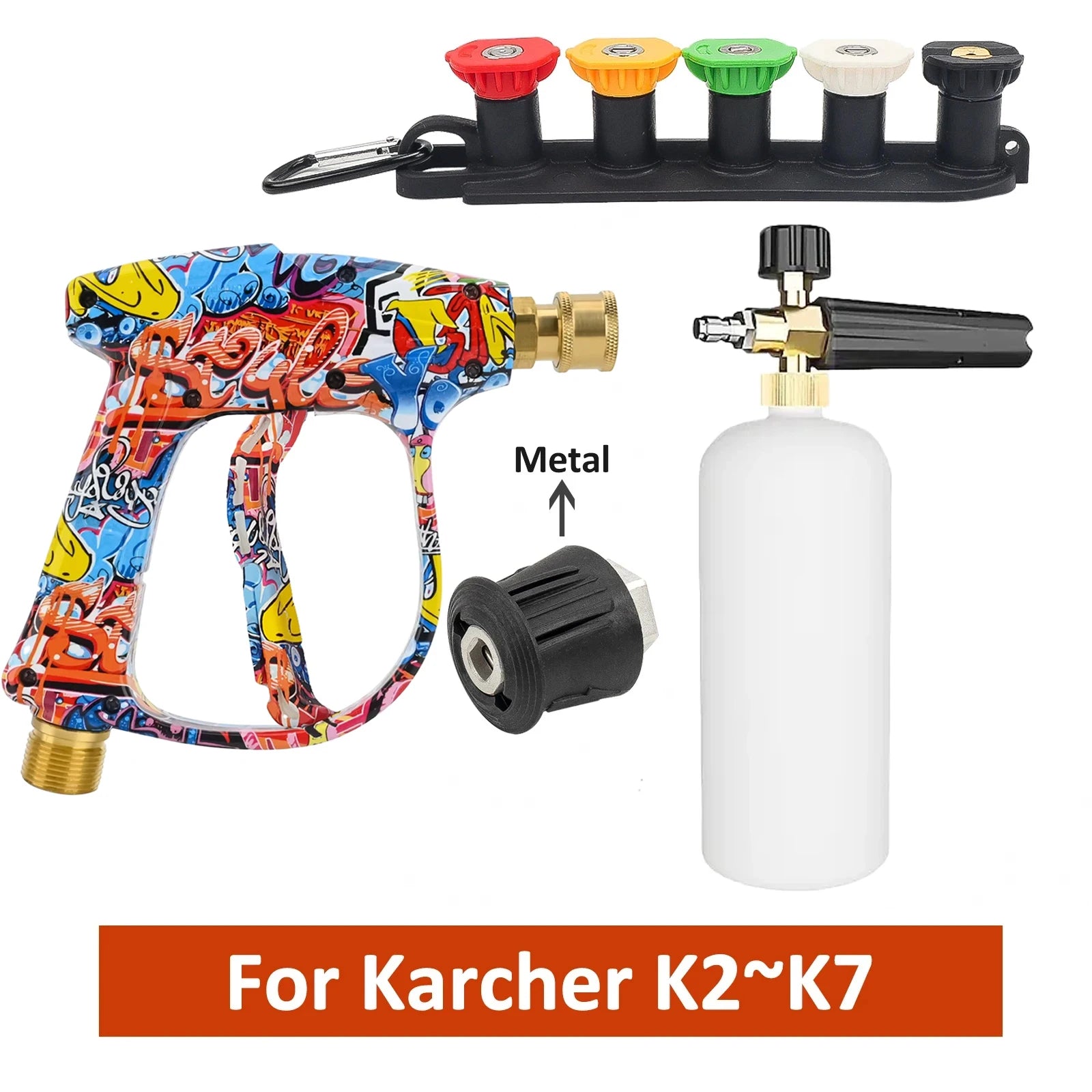2175PSI Pressure Washer Gun, Graffiti Shell, 1L Foam Cannon, 1/4" Quick Nozzle Kit & Rubber Holder,  Fits Karcher K-Series 