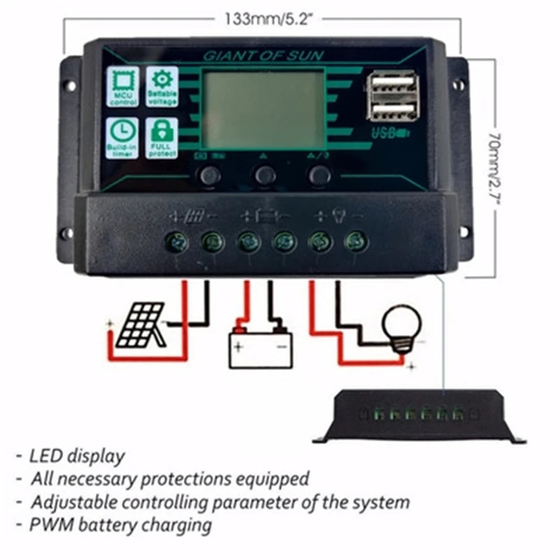 12 V / 24 V Solar Charge Controller with LCD