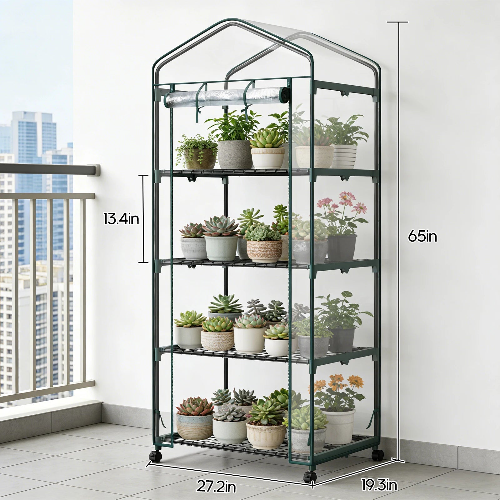 27-Inch 4-Tier Portable Greenhouse with Wheels Indoor Outdoor Rack