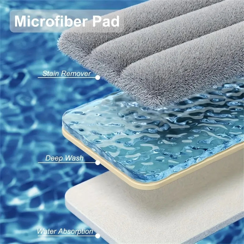 Hands-Free Flat Mop and Bucket Set with 4 Reusable Microfiber Pads
