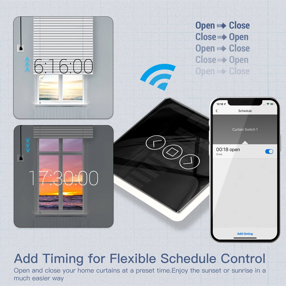 MOES WiFi RF433 Smart 2.5D Arc Glass Touch Curtain Switch for Roller Blinds Shutters Smart Life/Tuya APP Works Alexa Google Home