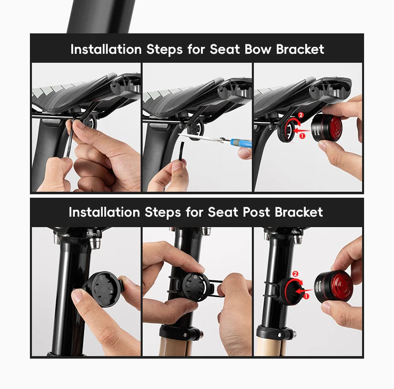 Set Luci per Bici ROCKBROS MTB Strada Impermeabile 200LM/400LM Faro Anteriore + Luce Posteriore Intelligente con Sensore Frenata Automatica