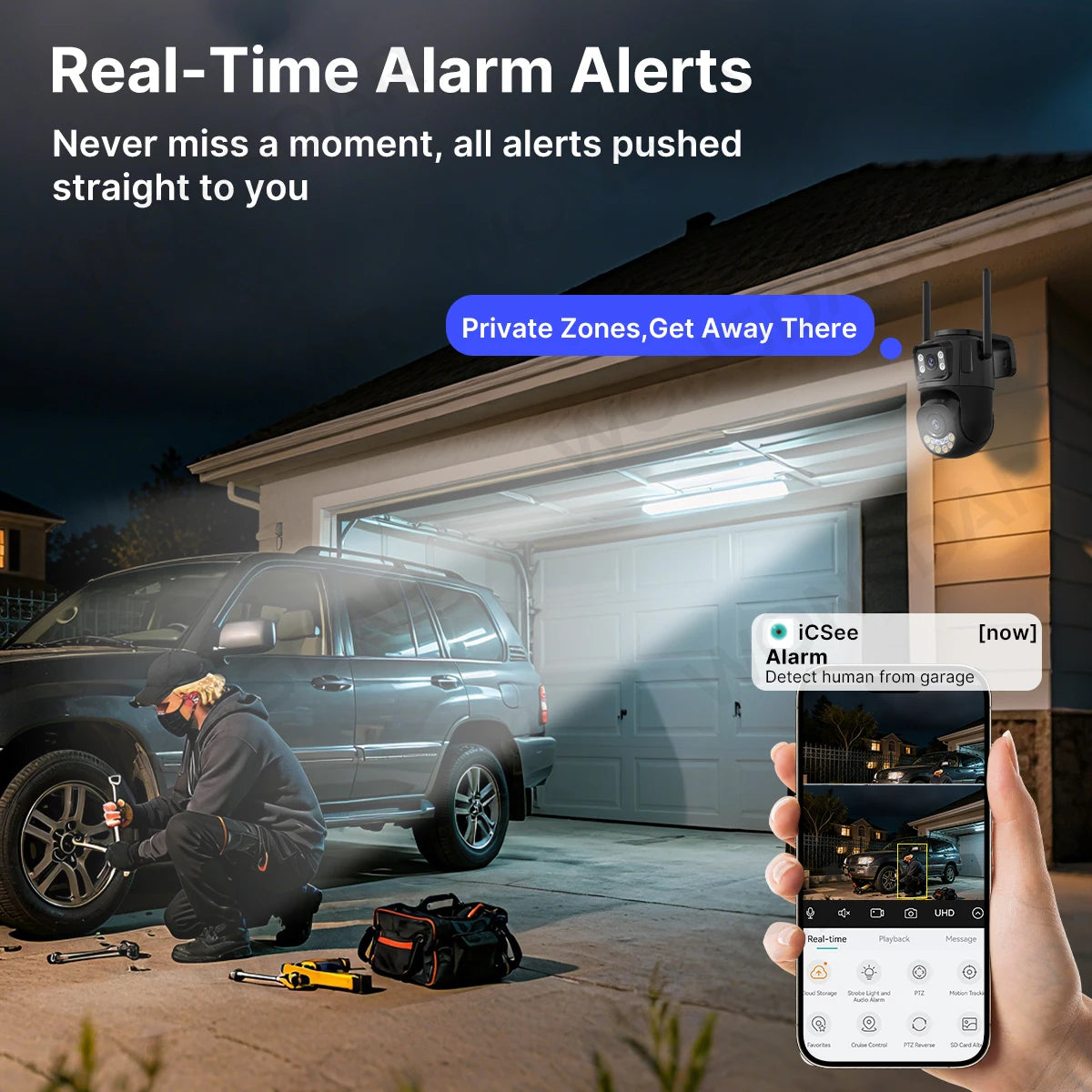 2.4GHz & 5GHz WiFi PTZ Security Camera with Smart Tracking, Night Vision, Two-Way Audio