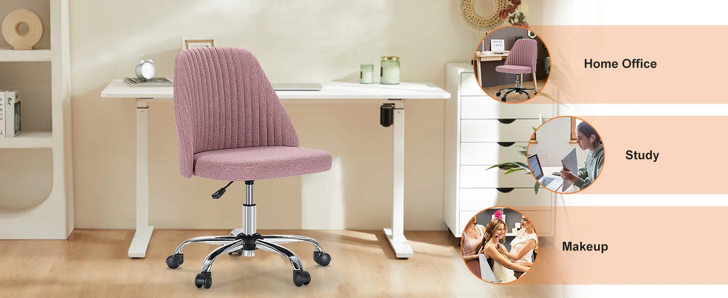Armless Adjustable Swivel Desk Chair with Wheels and Back Support