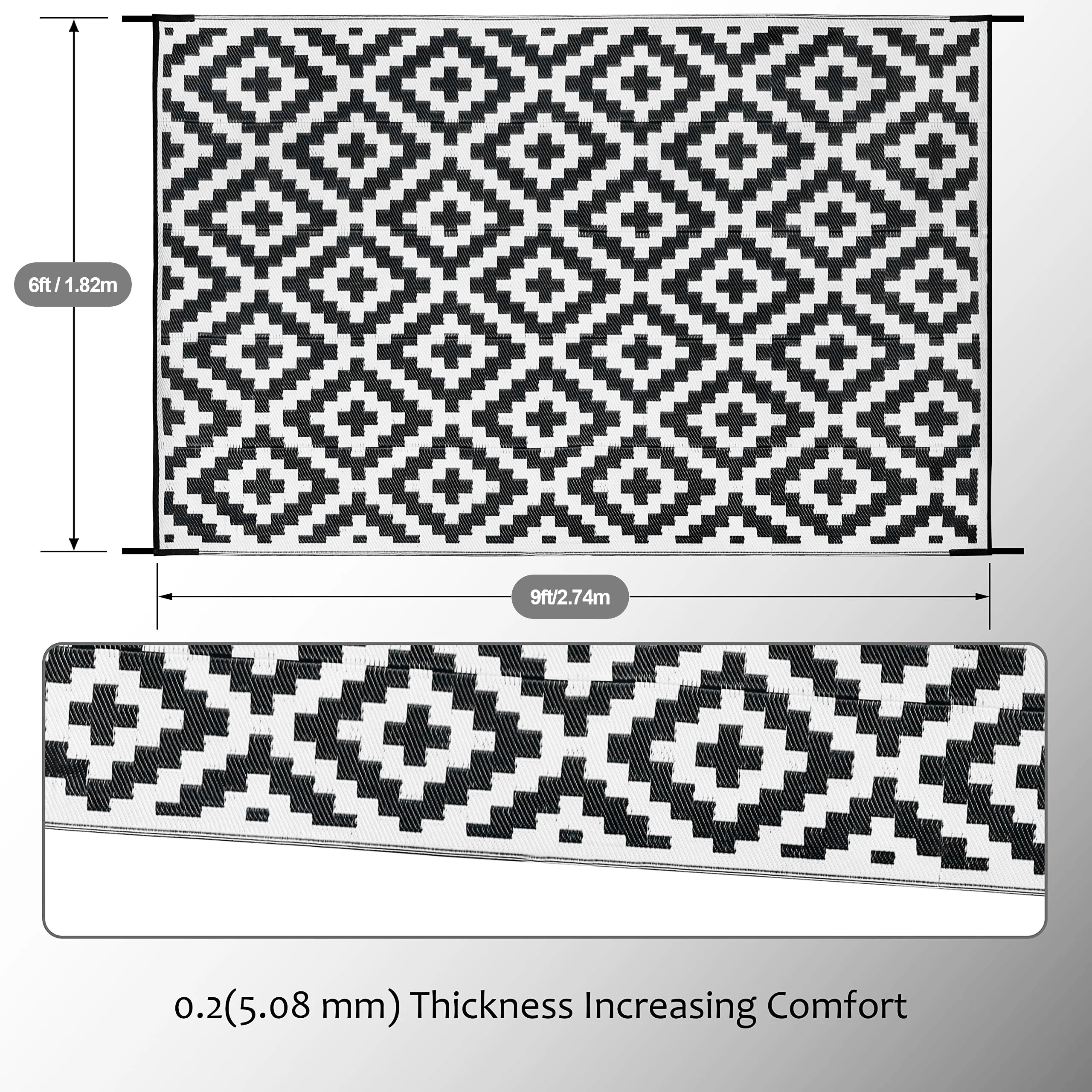 Reversible Outdoor Rug for Camping, Patio and Picnic Use