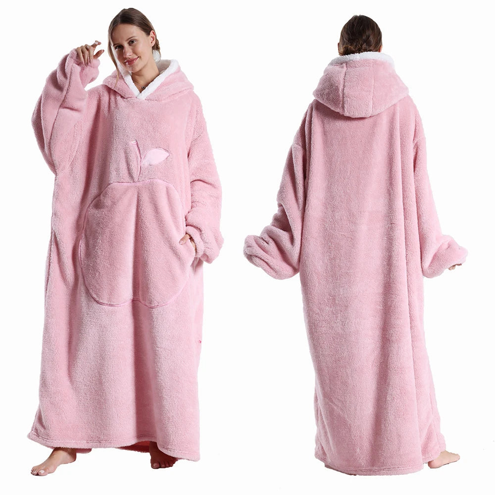 Women Plush Fleece Blanket Men Warm Thick Hoodies Adult Giant TV Blanlets with Sleeves Super Long Cold-proof Homewear Pajamas 