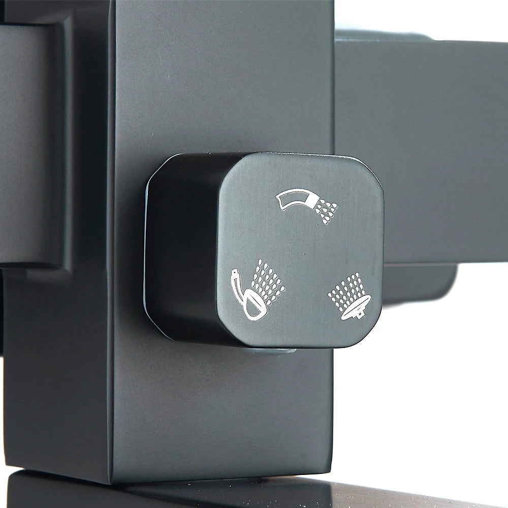 Black Wall Mounted Shower Faucet Set with Swivel Spout