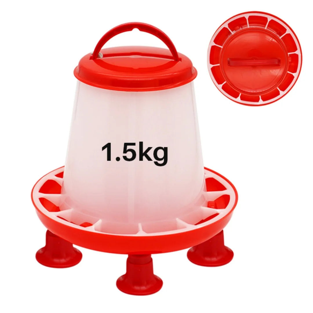 1.5kg Chicken Duck Feeder Bucket With Leg Poultry Food Fountain Chicken Chick Hen Lid Handle Feeding Watering Supplies 