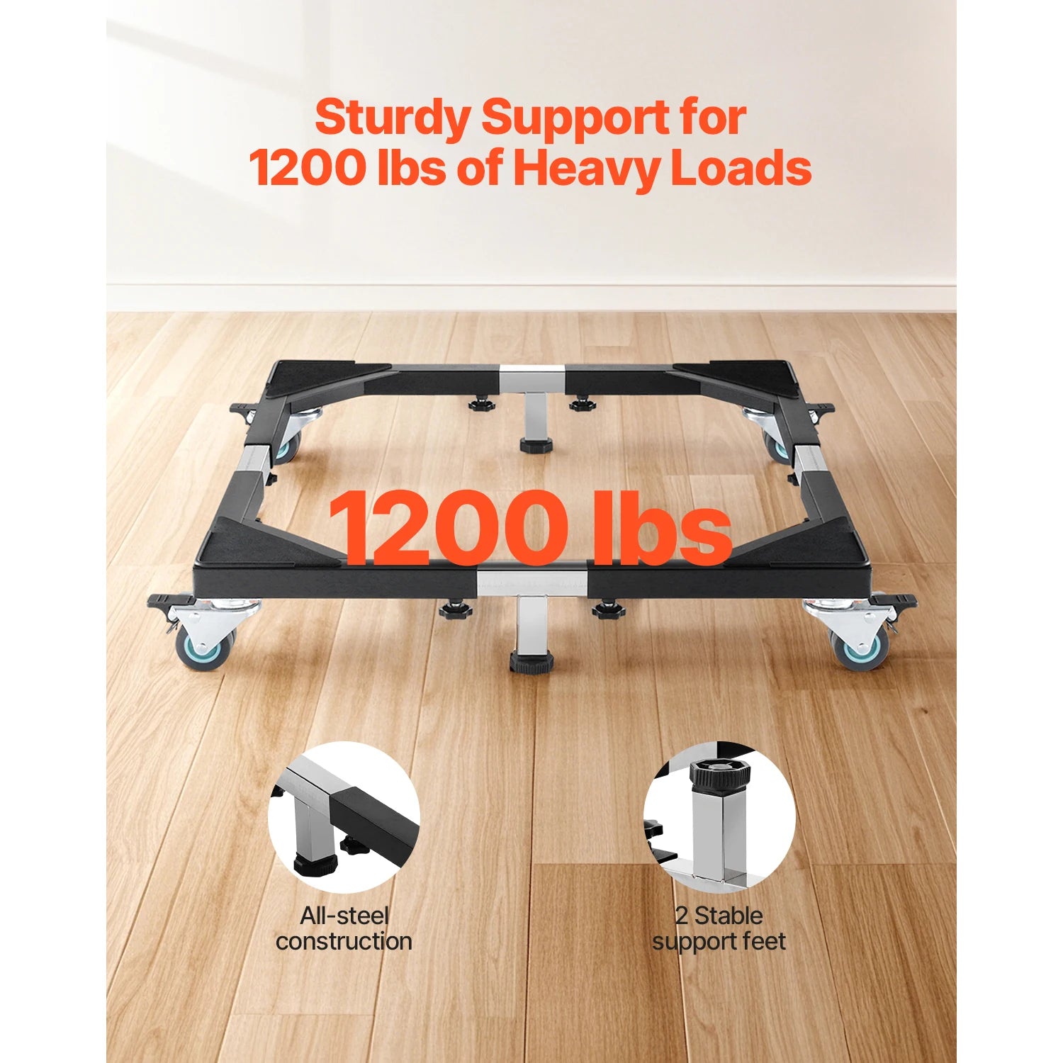 Adjustable Appliance Dolly Stand with Locking Wheels 1200 lbs Capacity