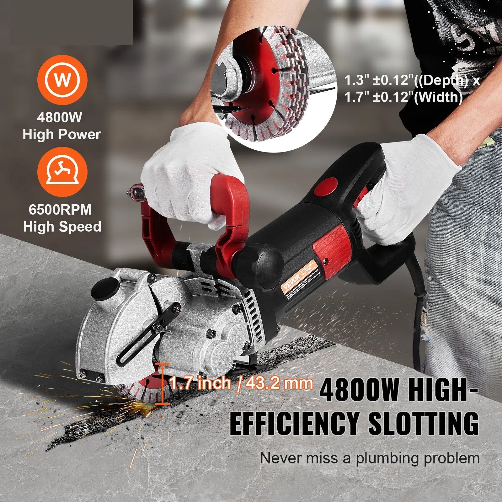 Wall Chaser Cutting Machine 4800W with 5 Saw Blades