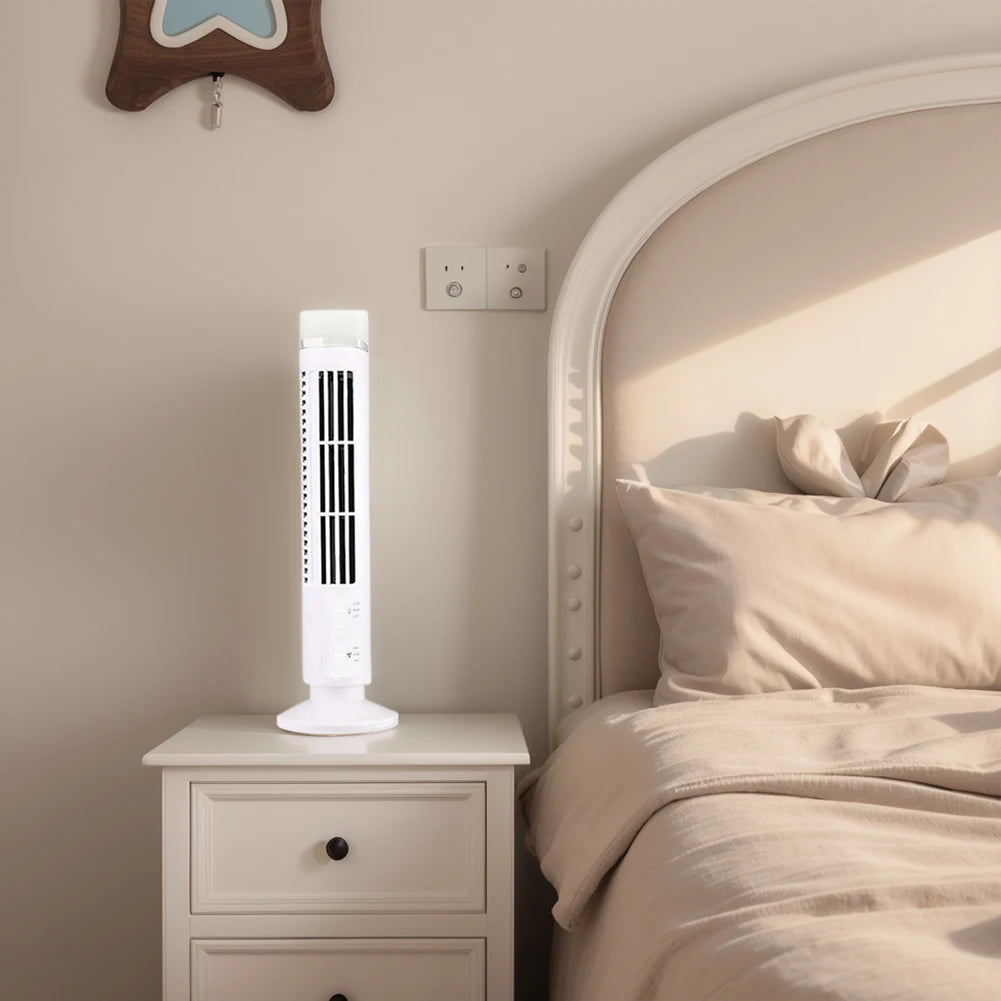 Beznástrojový LED věžový ventilátor s USB napájením a 90° oscilací