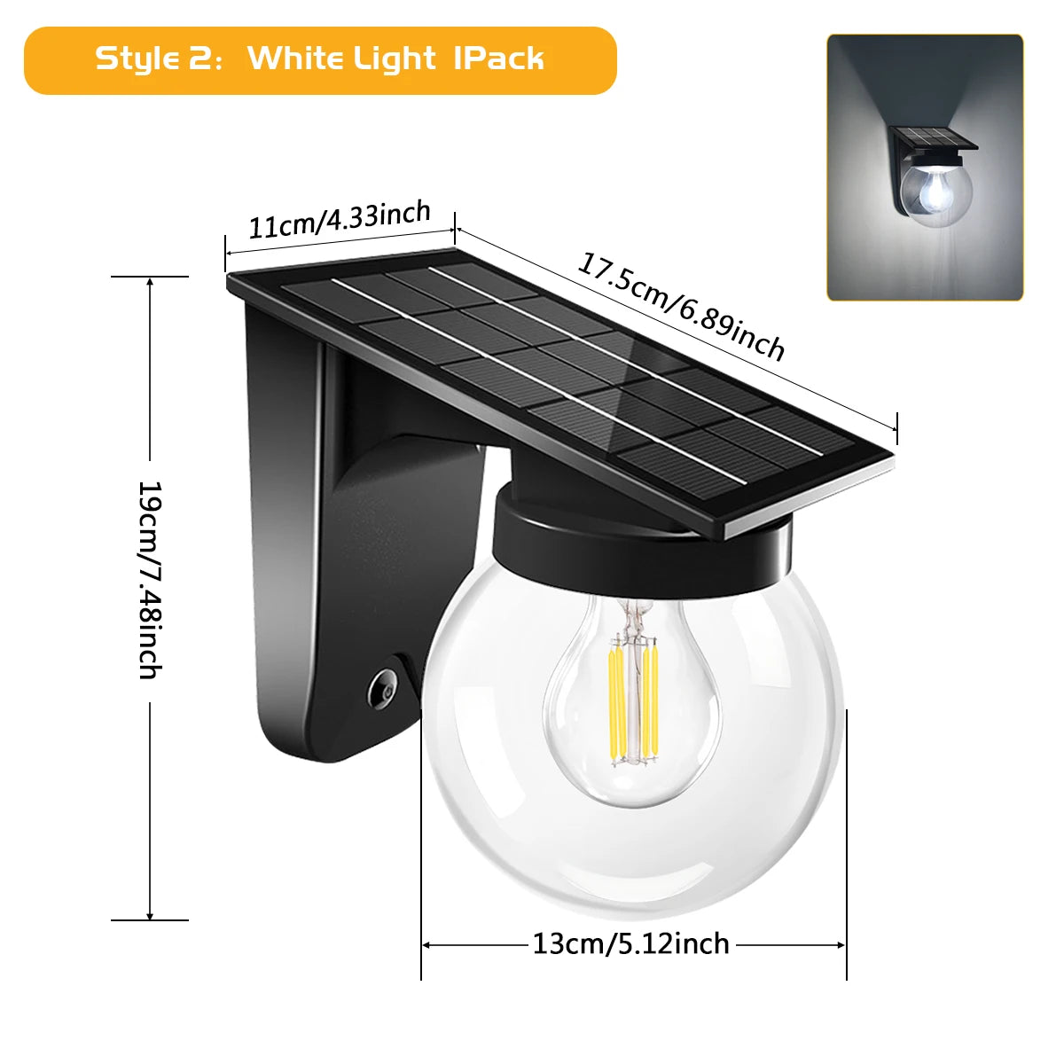 Lámpara solar de pared con bombilla LED E27, IP65, dos modos