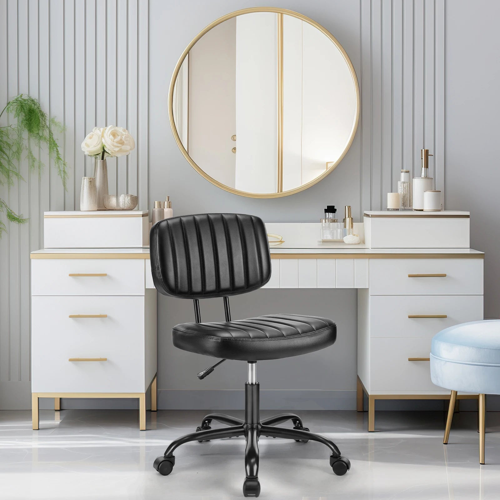 Armless Office Desk Chair with Lumbar Support & Swivel Wheels