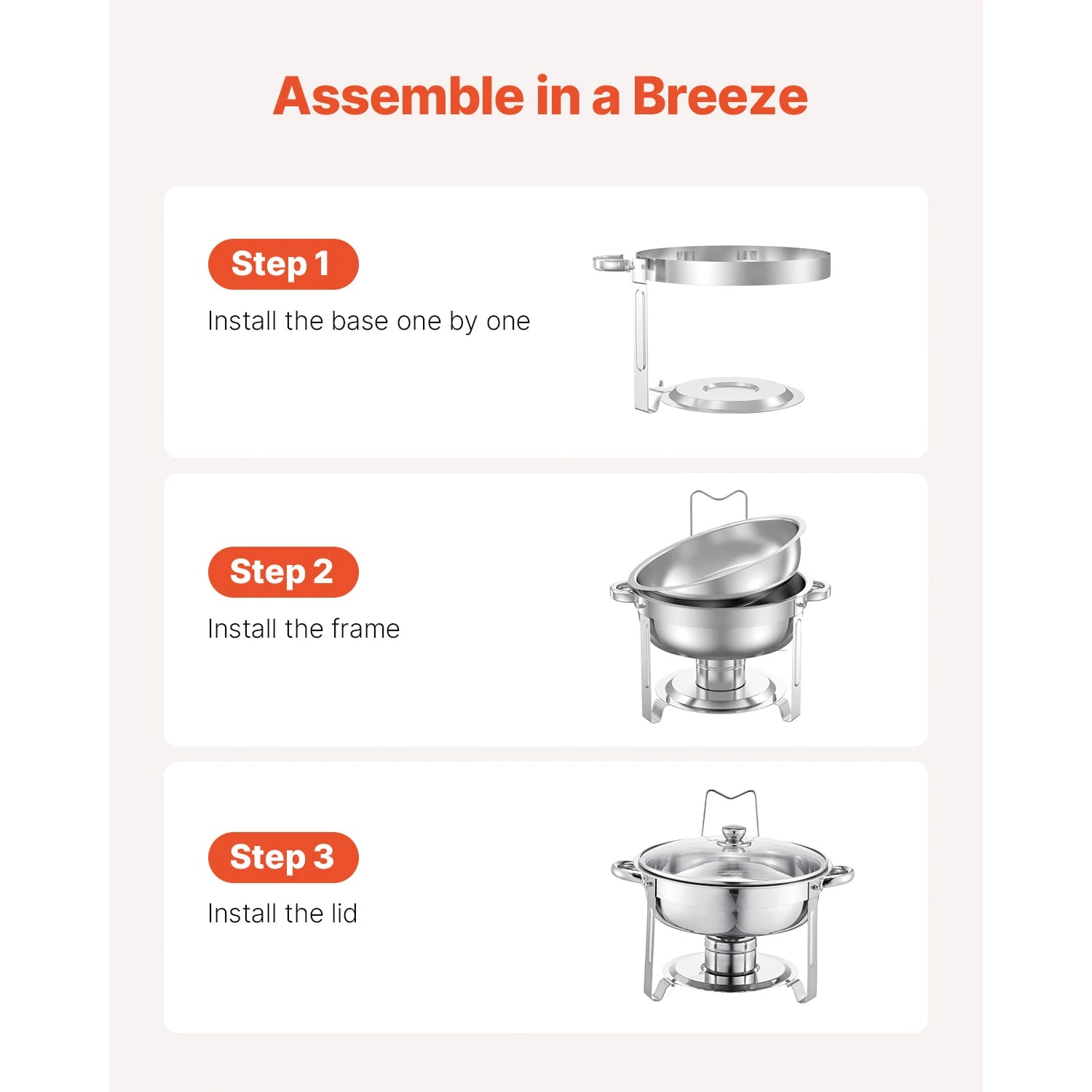 SucceBuy 5 Qt 2 4-pak rund buffetvarmer i rustfrit stål med 4 fuld størrelse fade, cateringvarmer til fest