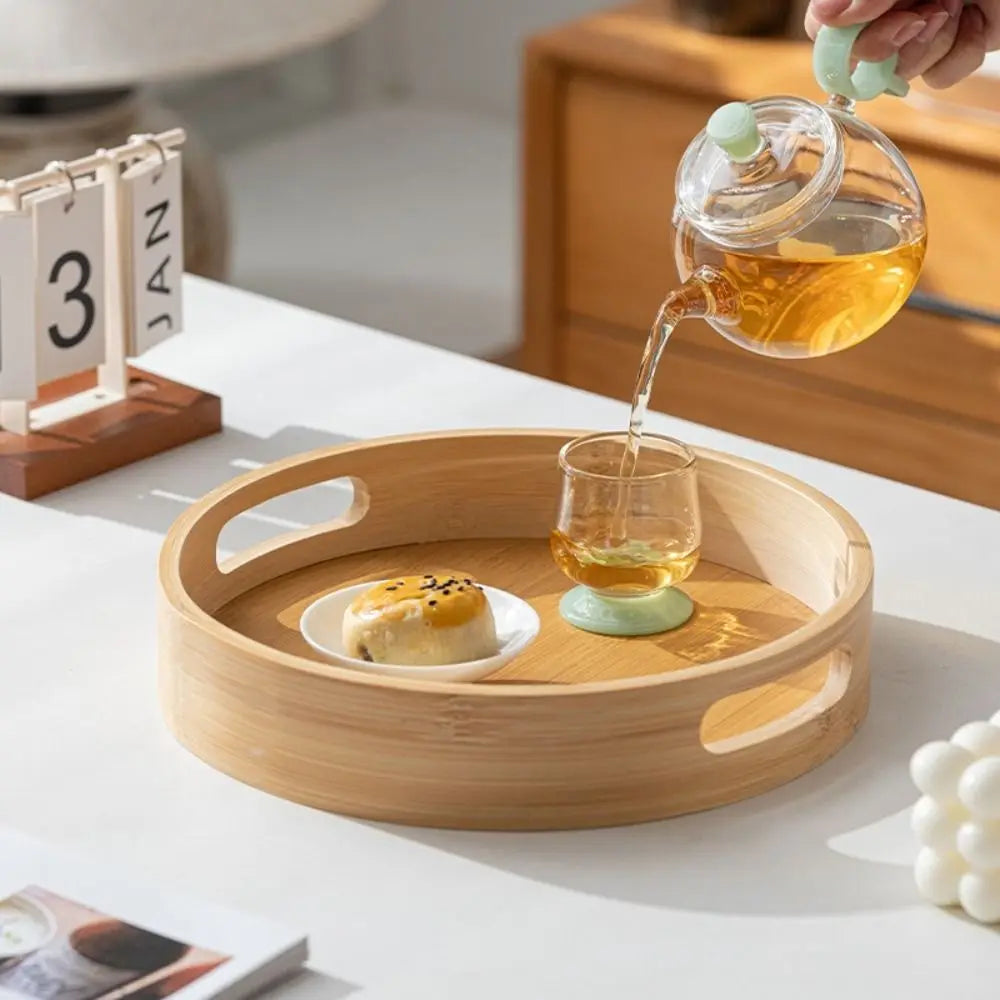Round Wooden Serving Tray with Handle, 25 to 40 cm