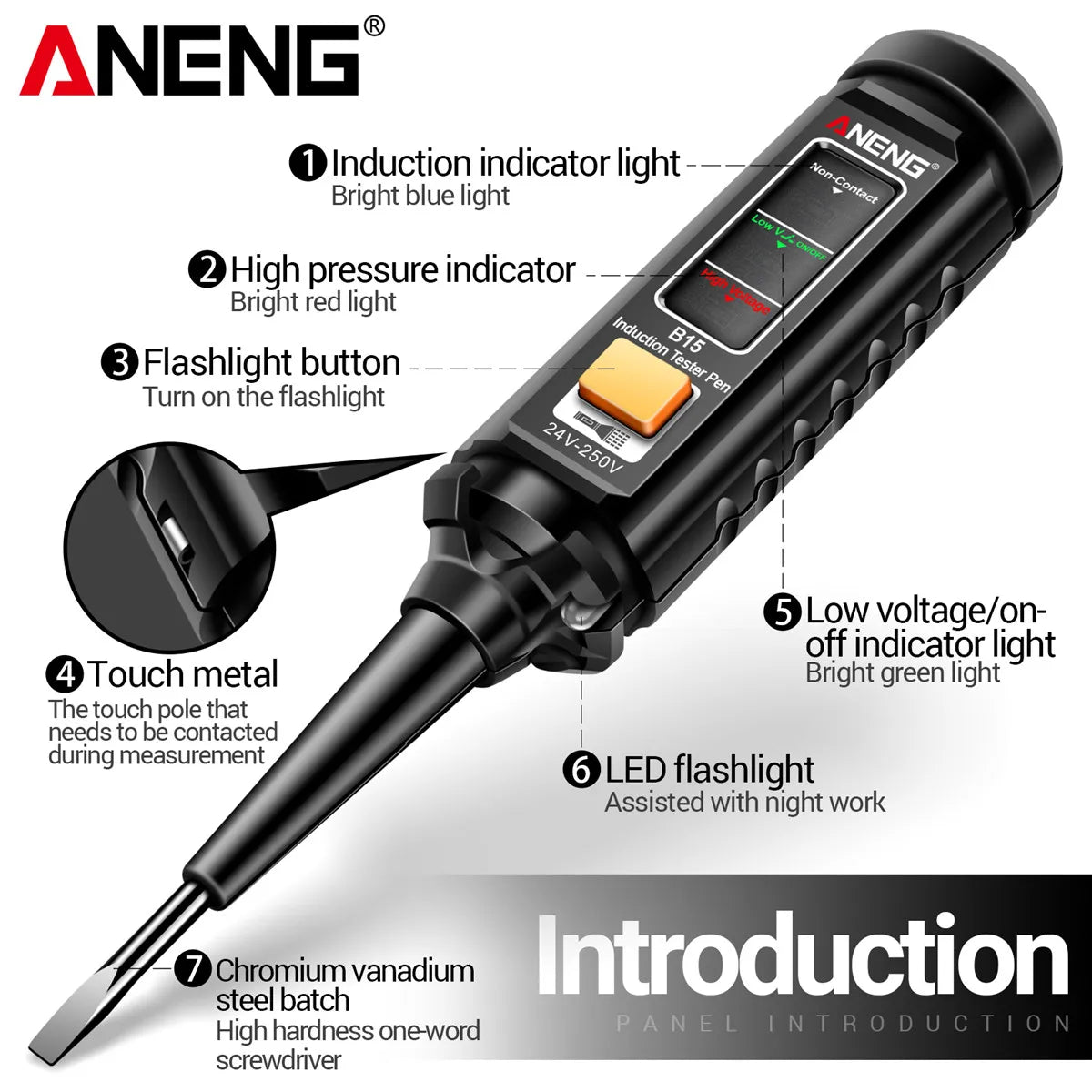 ANENG B15 Induction Teste Pen Highlight Color Light Professional AC Voltage Detection Electrician Screwdriver Testing Tools 