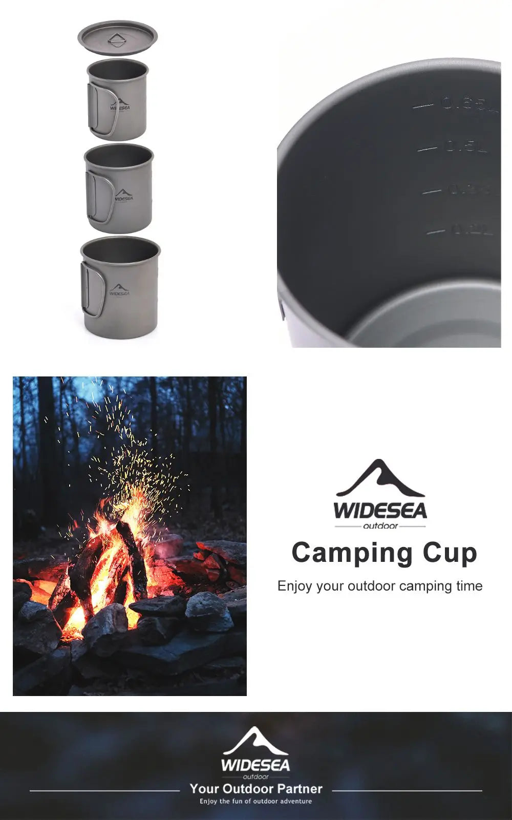 Titanium Cup with Lid Foldable Camping Coffee Mug