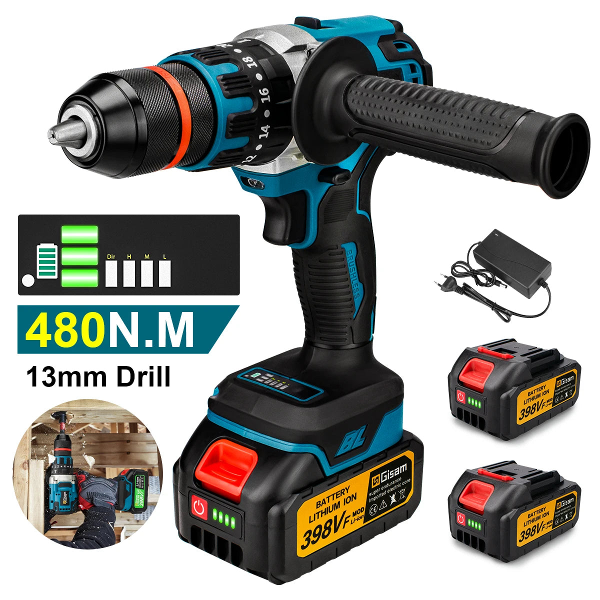 480N.M Brushless Electric Impact Drill for Makita 18V Batteries