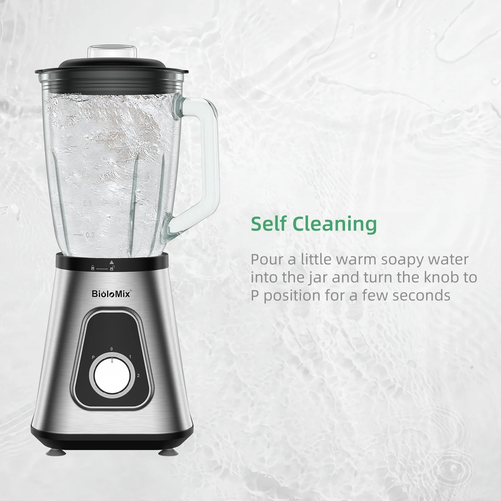 Liquidificador de 1300W com jarro de vidro de 1,5L e copo de viagem de 600ml