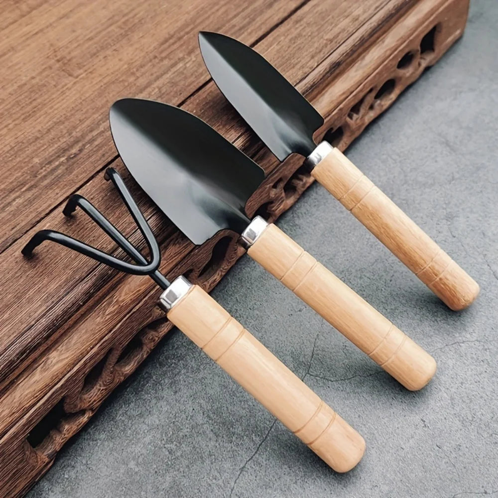 Mini Garden Tool Set with Wooden Handles, 3 Pieces