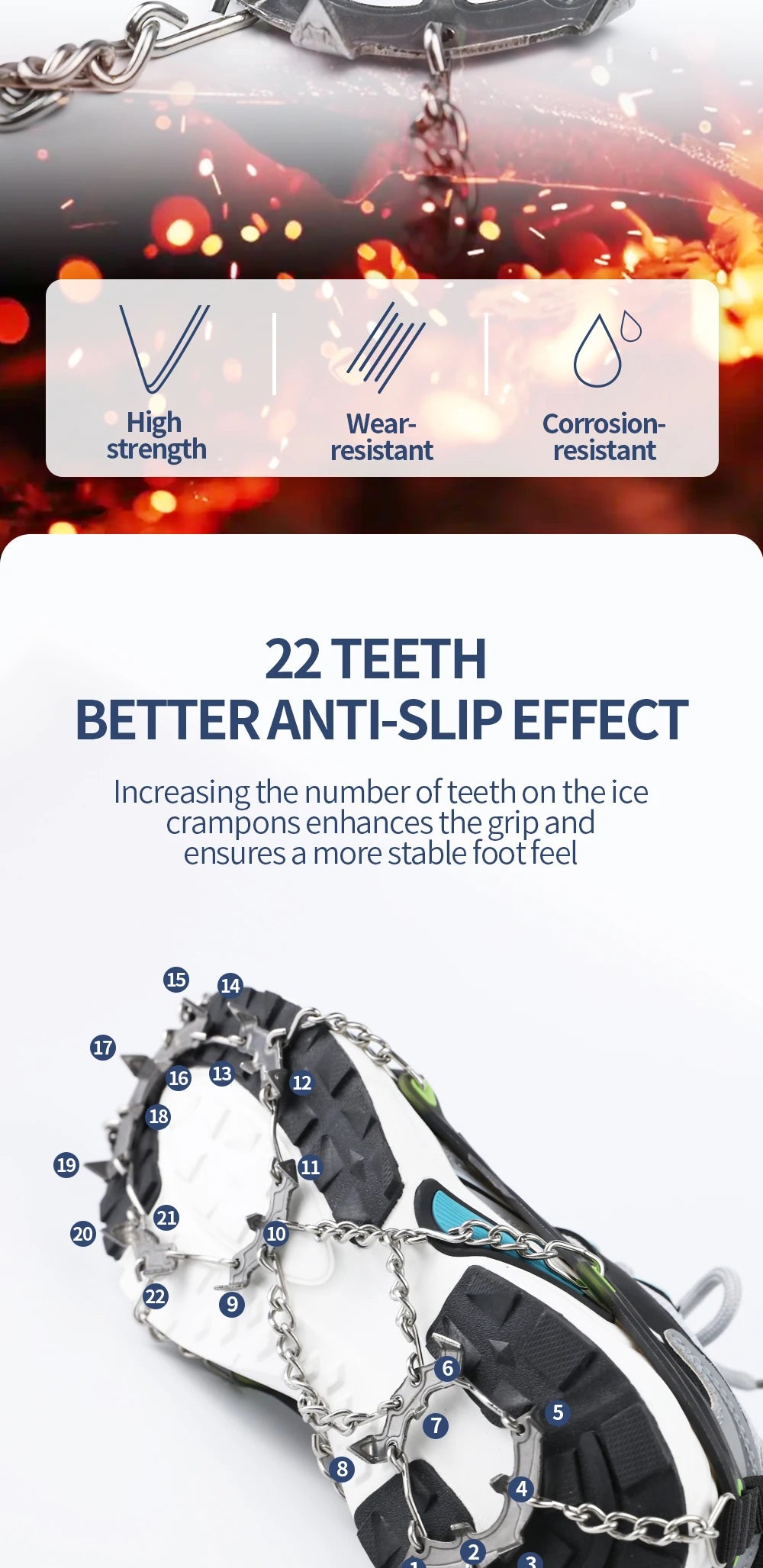 22-Tooth Ice Gripper Crampons for Hiking and Snow Walking