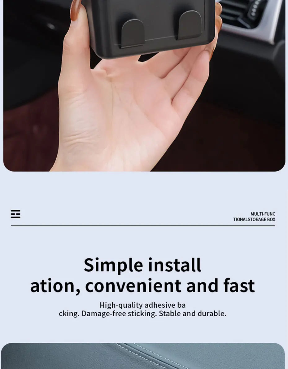 SEAMETAL Adhesive Universal Car Storage Box Multifunctional Dual-Hook Design Reserved Charging Port Car Accessories Interior