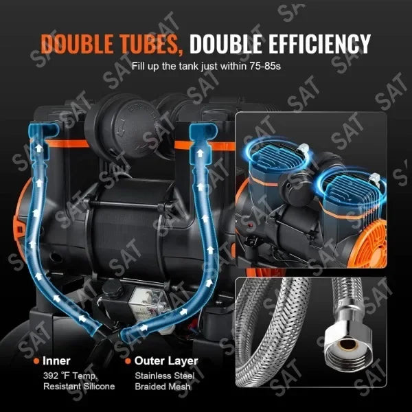 Bezolejový vzduchový kompresor 6,3 galonu, 2 HP, 3,35 CFM, 90 PSI, tichý 70 dB