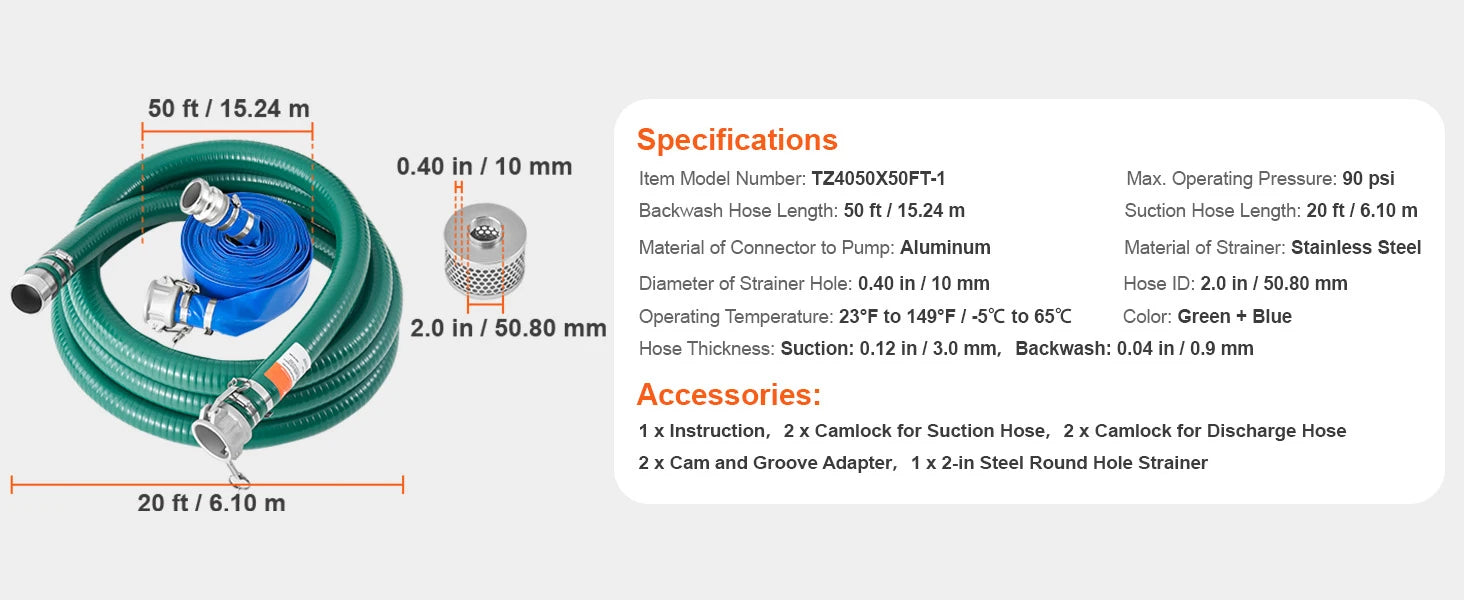 2 in Suction Hose Kit with Backwash Hose and Accessories